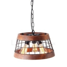 3 Light Ring Vintage Ξύλινος Πολυέλαιος Industrial Wind Loft Wood Γραμμικό κρεμαστό φωτιστικό