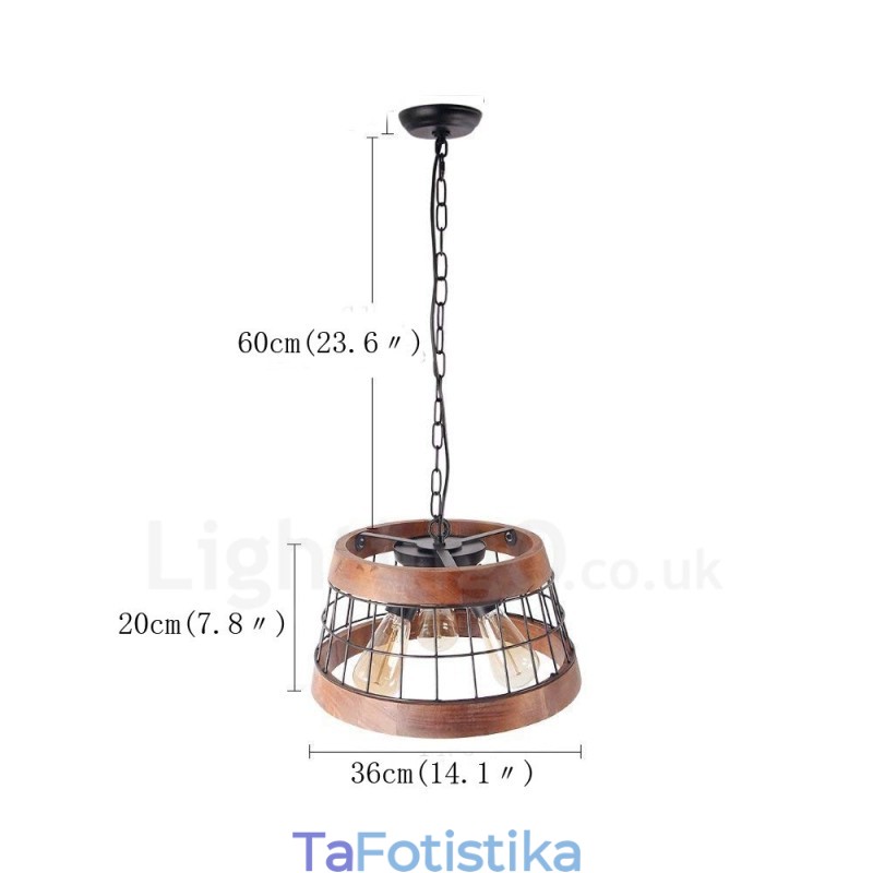 3 Light Ring Vintage Ξύλινος Πολυέλαιος Industrial Wind Loft Wood Γραμμικό κρεμαστό φωτιστικό