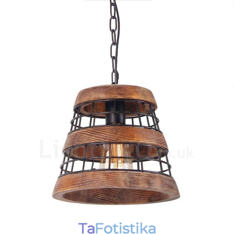 1 Φωτιστικό δαχτυλίδι Vintage Ξύλινος Πολυέλαιος Industrial Wind Loft Ξύλο Γραμμικό κρεμαστό φωτιστικό