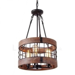 3 Light Drum Vintage Ξύλινος Πολυέλαιος Industrial Wind Loft Wood Γραμμικό κρεμαστό φωτιστικό