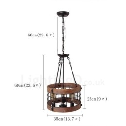 3 Light Drum Vintage Ξύλινος Πολυέλαιος Industrial Wind Loft Wood Γραμμικό κρεμαστό φωτιστικό