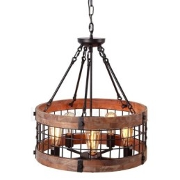 5 Light Drum Vintage Ξύλινος Πολυέλαιος Industrial Wind Loft Wood Γραμμικό κρεμαστό φωτιστικό
