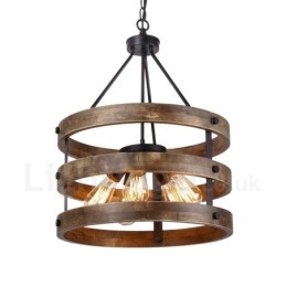 5 Light Drum Vintage Ξύλινος Πολυέλαιος Industrial Wind Loft Wood Γραμμικό κρεμαστό φωτιστικό