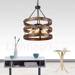 5 Light Drum Vintage Ξύλινος Πολυέλαιος Industrial Wind Loft Wood Γραμμικό κρεμαστό φωτιστικό