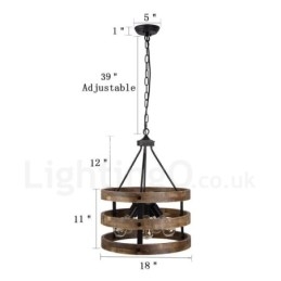5 Light Drum Vintage Ξύλινος Πολυέλαιος Industrial Wind Loft Wood Γραμμικό κρεμαστό φωτιστικό