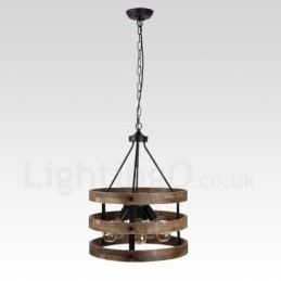 5 Light Drum Vintage Ξύλινος Πολυέλαιος Industrial Wind Loft Wood Γραμμικό κρεμαστό φωτιστικό