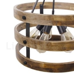 5 Light Drum Vintage Ξύλινος Πολυέλαιος Industrial Wind Loft Wood Γραμμικό κρεμαστό φωτιστικό
