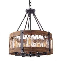 5 Light Drum Vintage Ξύλινος Πολυέλαιος Industrial Wind Loft Wood Γραμμικό κρεμαστό φωτιστικό