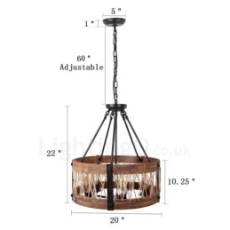 5 Light Drum Vintage Ξύλινος Πολυέλαιος Industrial Wind Loft Wood Γραμμικό κρεμαστό φωτιστικό