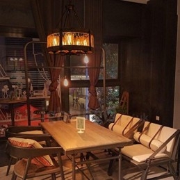 5 Light Drum Vintage Ξύλινος Πολυέλαιος Industrial Wind Loft Wood Γραμμικό κρεμαστό φωτιστικό