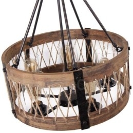 5 Light Drum Vintage Ξύλινος Πολυέλαιος Industrial Wind Loft Wood Γραμμικό κρεμαστό φωτιστικό