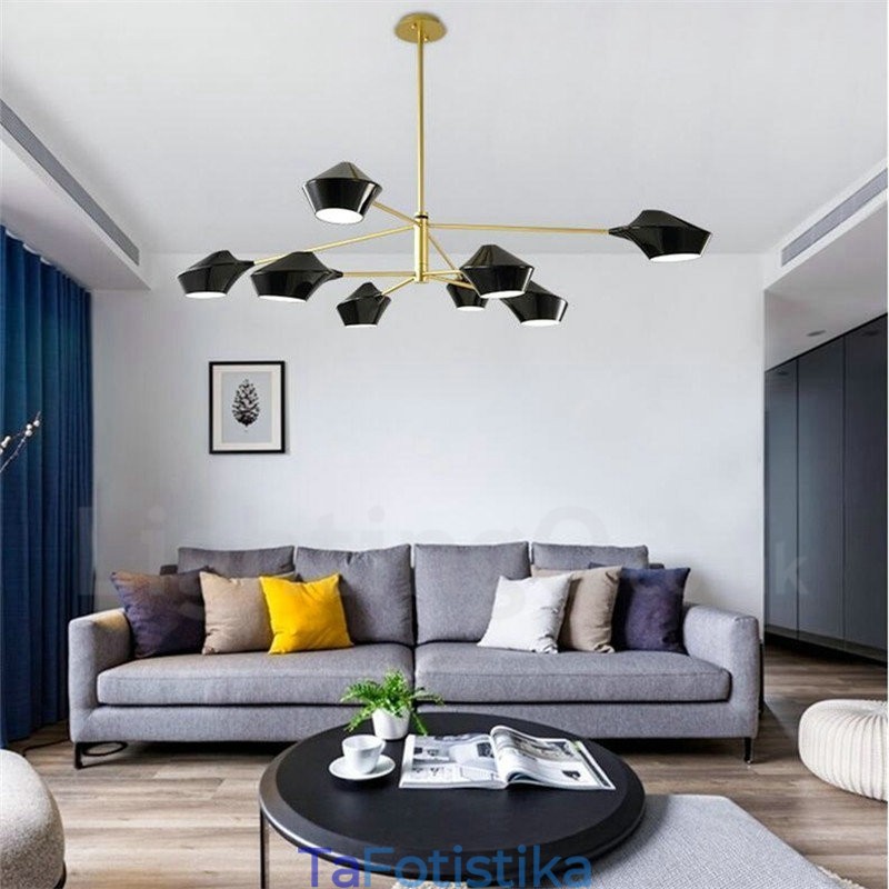 Δύο επιπέδων Multi Colors Linear Retro Chandelier 8 Light with Acrylic Shades Outdoors Garage