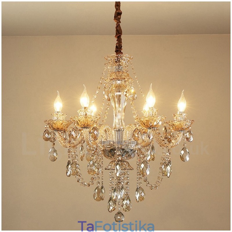 Πολυέλαιος 6 Light Cognac Color Elegant Crystal Candele
