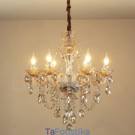 Πολυέλαιος 6 Light Cognac Color Elegant Crystal Candele Πολυέλαιος 6 Light Cognac Color Elegant Crystal Candele