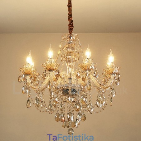 Πολυέλαιος 8 Light Cognac Color Elegant Crystal Candele Πολυέλαιος 8 Light Cognac Color Elegant Crystal Candele