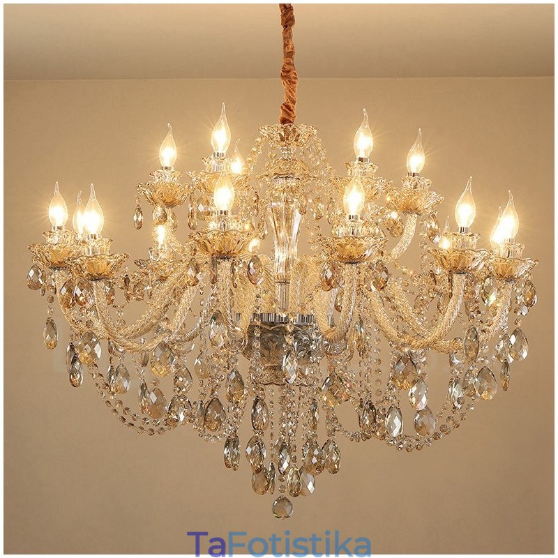 Πολυέλαιος 18 (12+6) Light Cognac Color Elegant Crystal Candele