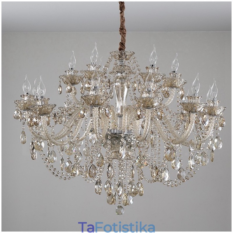 Πολυέλαιος 18 (12+6) Light Cognac Color Elegant Crystal Candele