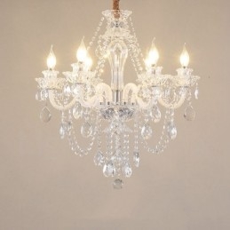 6 Light Clear Crystal Canndelier Special Design με Λευκά μπράτσα
