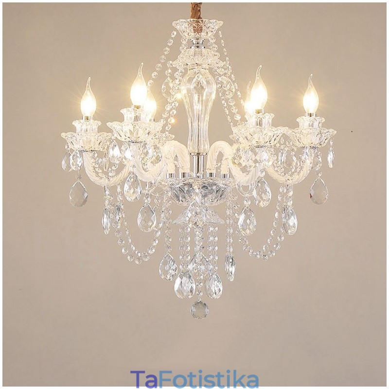 6 Light Clear Crystal Canndelier Special Design με Λευκά μπράτσα