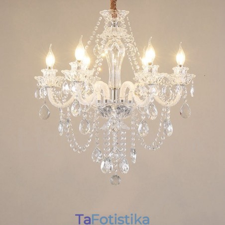 6 Light Clear Crystal Canndelier Special Design με Λευκά μπράτσα 6 Light Clear Crystal Canndelier Special Design με Λευκά μπράτσα