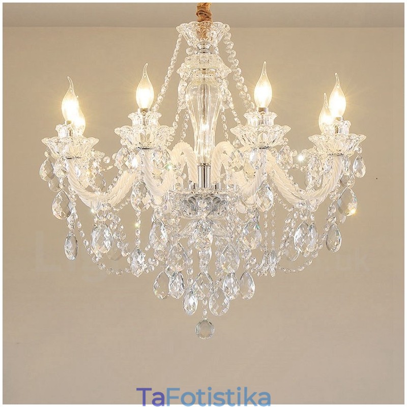 Πολυέλαιος λευκός βραχίονας 8 Light Clear Crystal Candle