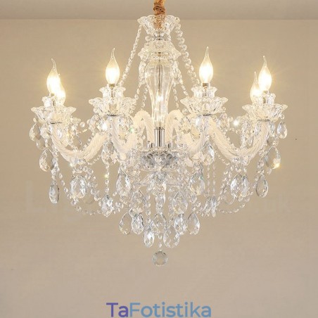 Πολυέλαιος λευκός βραχίονας 8 Light Clear Crystal Candle Πολυέλαιος λευκός βραχίονας 8 Light Clear Crystal Candle
