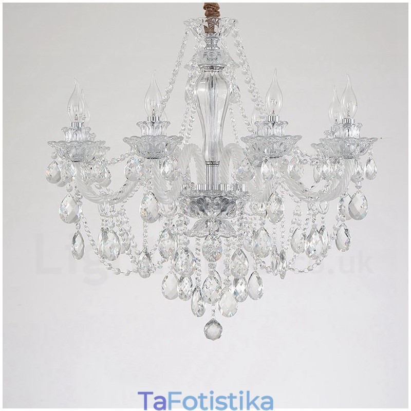 Πολυέλαιος λευκός βραχίονας 8 Light Clear Crystal Candle