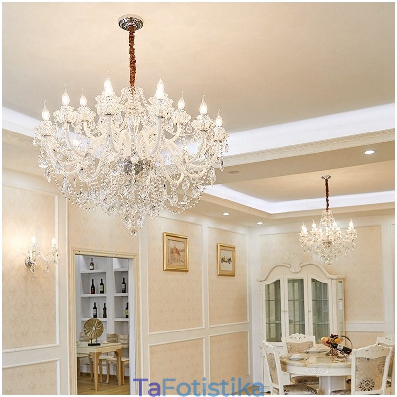 Πολυέλαιος 18 (12+6) Light Clear Crystal Candele with White Arms