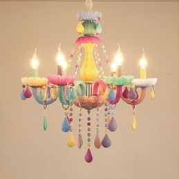 Macaron 6 Light Chandelier with Multi Colors Crystal Candle Mini Style for Kid's Children