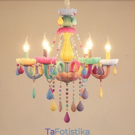 Macaron 6 Light Chandelier with Multi Colors Crystal Candle Mini Style for Kid's Children Macaron 6 Light Chandelier with Multi Colors Crystal Candle Mini Style for Kid's Children