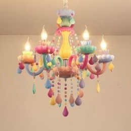Macaron 6 Light Chandelier with Multi Colors Crystal Candle Mini Style for Kid's Children