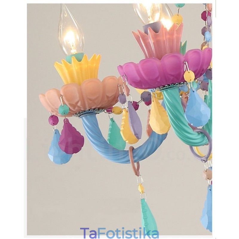 Macaron 6 Light Chandelier with Multi Colors Crystal Candle Mini Style for Kid's Children