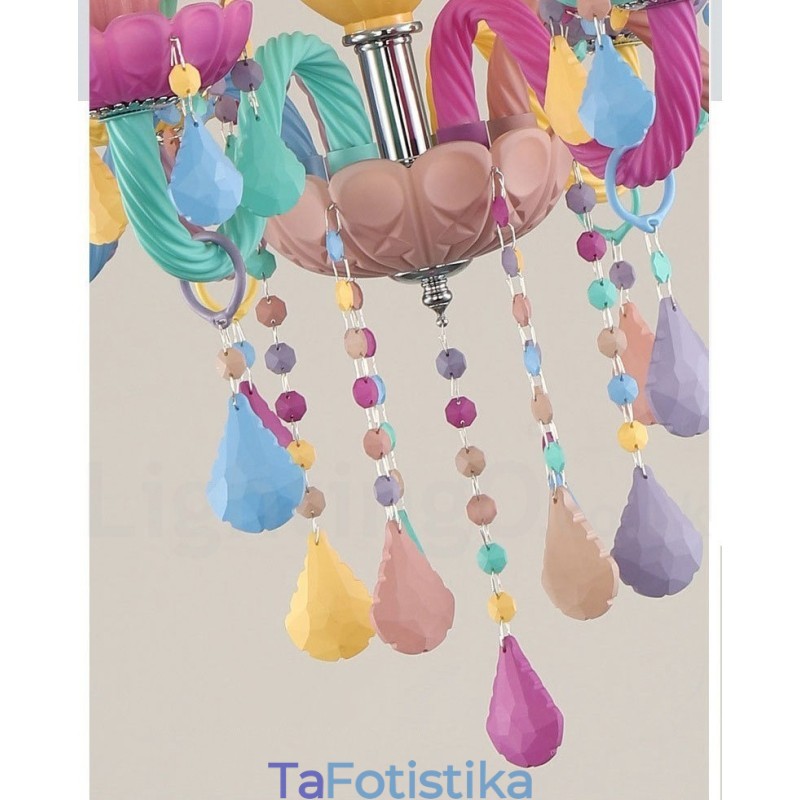 Macaron 6 Light Chandelier with Multi Colors Crystal Candle Mini Style for Kid's Children