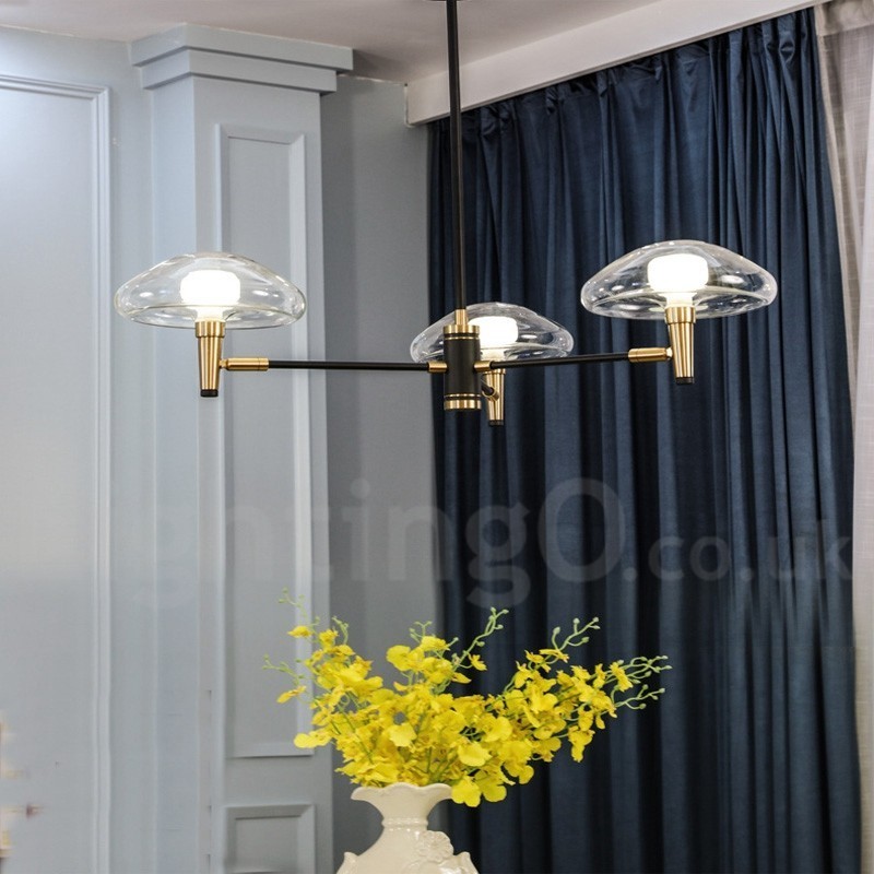 3 Ελαφριά Μίνι Στιλ Uplight Επικαλυμμένο Φινίρισμα Πολυέλαιος με Γυάλινες Αποχρώσεις