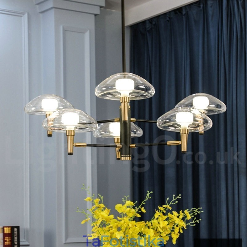 6 Φινίρισμα Light Uplight με ηλεκτρολυτική βαφή πολυέλαιος με γυάλινες αποχρώσεις