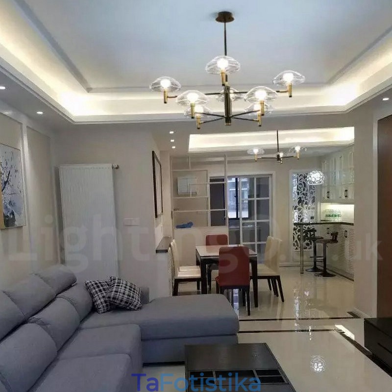 6 Φινίρισμα Light Uplight με ηλεκτρολυτική βαφή πολυέλαιος με γυάλινες αποχρώσεις