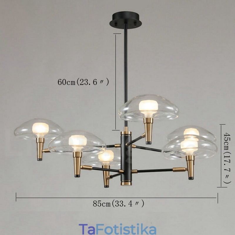 6 Φινίρισμα Light Uplight με ηλεκτρολυτική βαφή πολυέλαιος με γυάλινες αποχρώσεις
