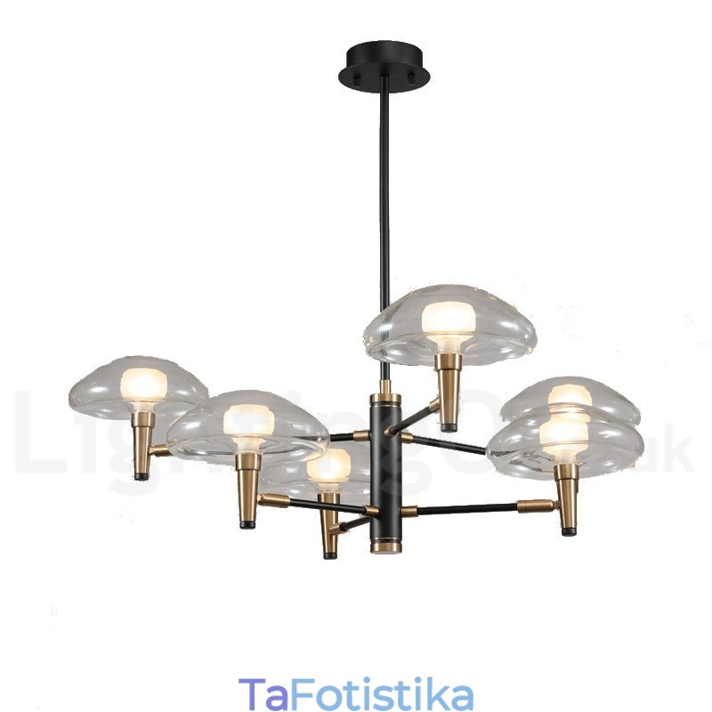 6 Φινίρισμα Light Uplight με ηλεκτρολυτική βαφή πολυέλαιος με γυάλινες αποχρώσεις