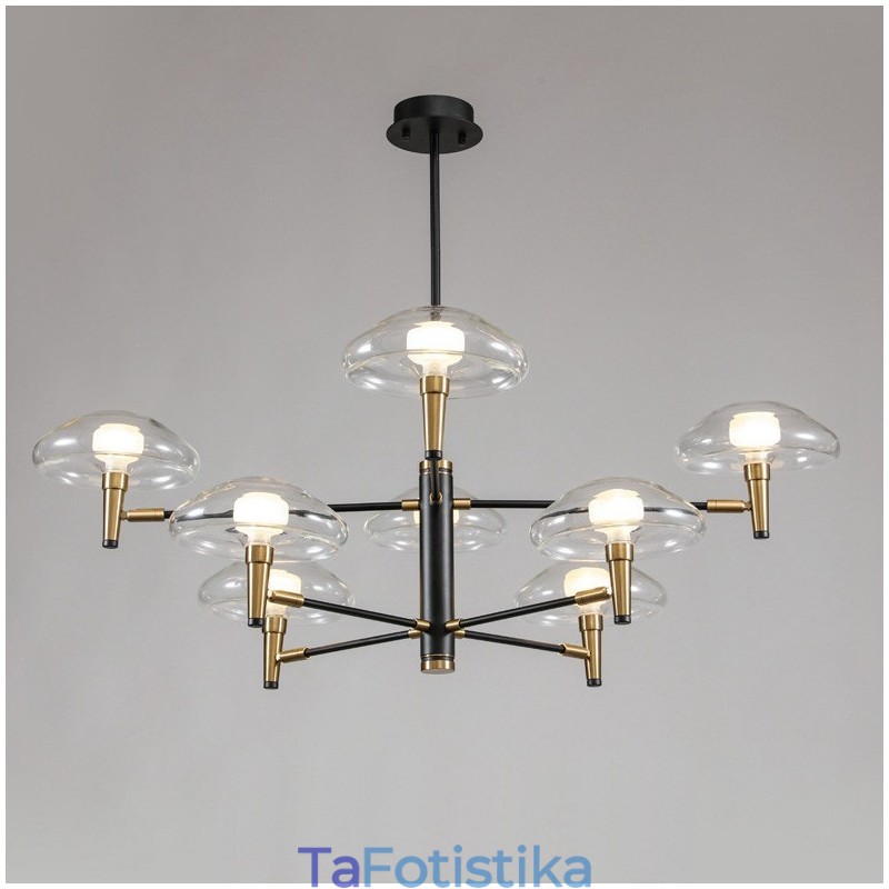 8 Light Uplight ηλεκτρολυμένο βαμμένο φινίρισμα πολυέλαιος με γυάλινες αποχρώσεις