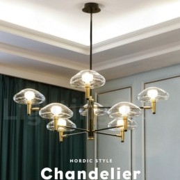 8 Light Uplight ηλεκτρολυμένο βαμμένο φινίρισμα πολυέλαιος με γυάλινες αποχρώσεις