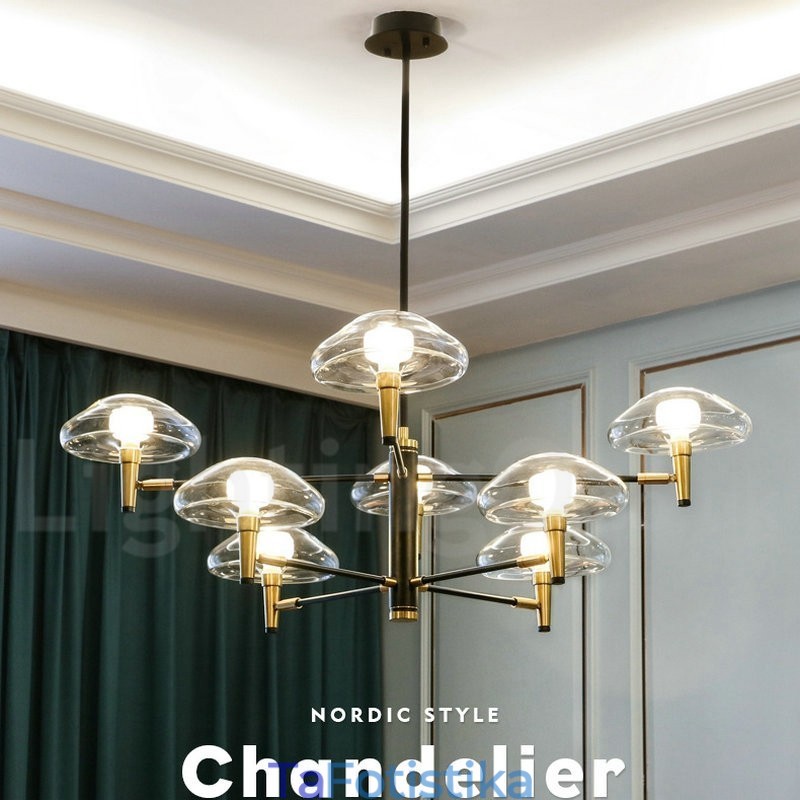 8 Light Uplight ηλεκτρολυμένο βαμμένο φινίρισμα πολυέλαιος με γυάλινες αποχρώσεις