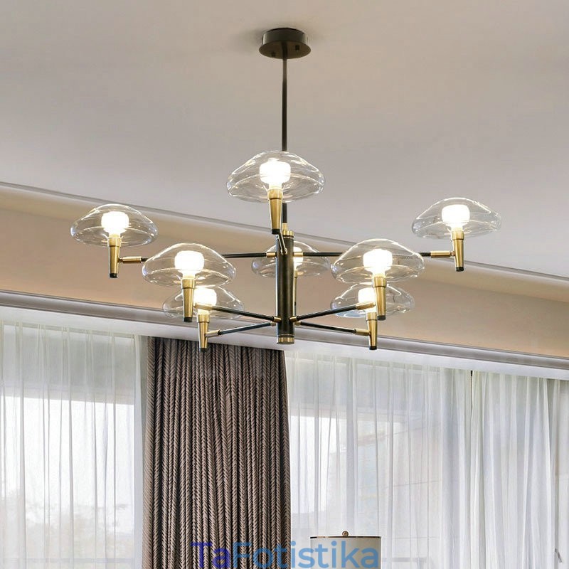 8 Light Uplight ηλεκτρολυμένο βαμμένο φινίρισμα πολυέλαιος με γυάλινες αποχρώσεις