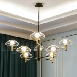 8 Light Uplight ηλεκτρολυμένο βαμμένο φινίρισμα πολυέλαιος με γυάλινες αποχρώσεις