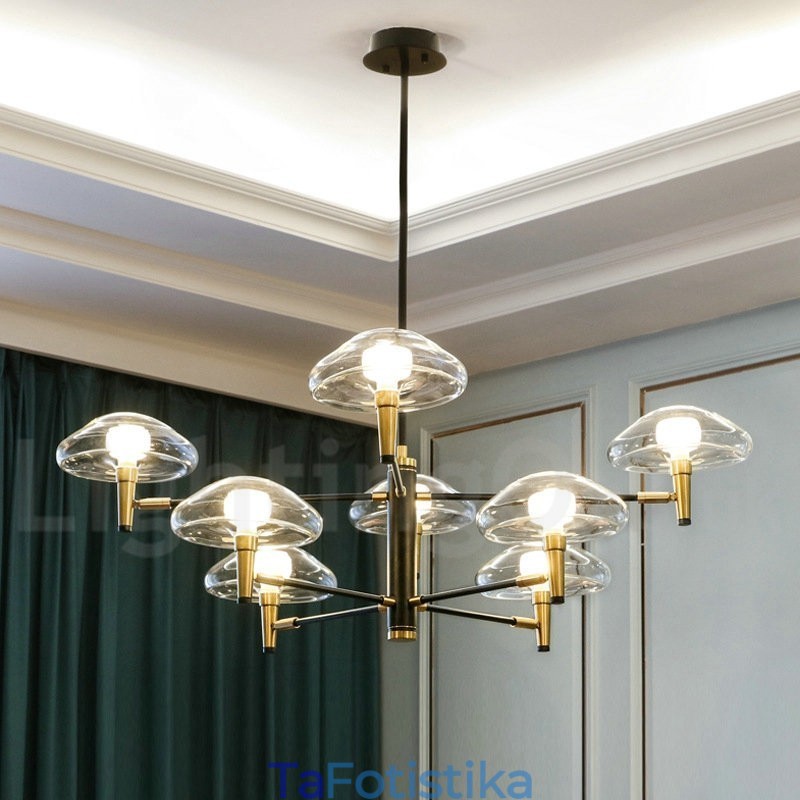 8 Light Uplight ηλεκτρολυμένο βαμμένο φινίρισμα πολυέλαιος με γυάλινες αποχρώσεις