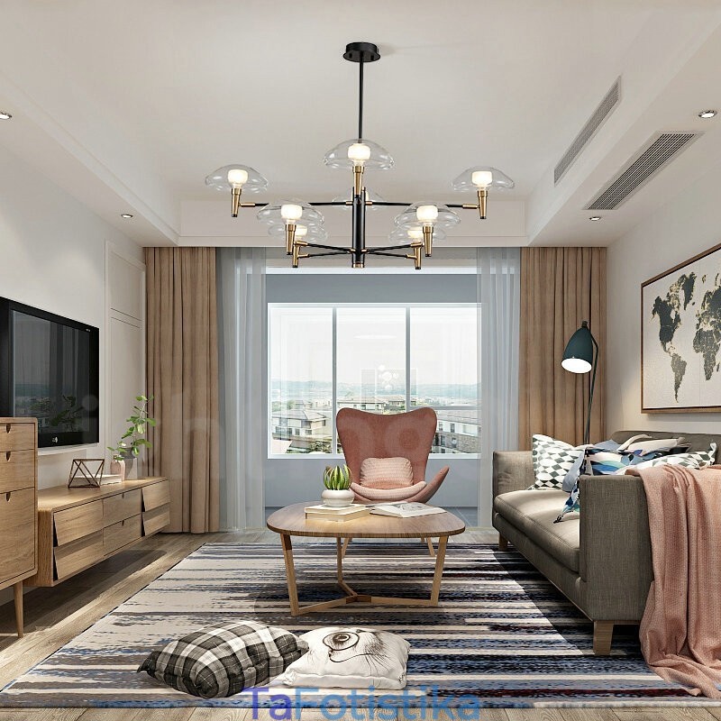8 Light Uplight ηλεκτρολυμένο βαμμένο φινίρισμα πολυέλαιος με γυάλινες αποχρώσεις