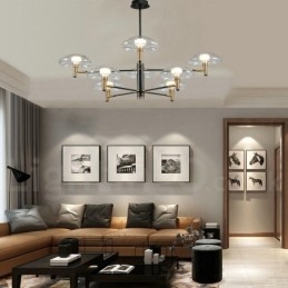 8 Light Uplight ηλεκτρολυμένο βαμμένο φινίρισμα πολυέλαιος με γυάλινες αποχρώσεις