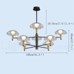 8 Light Uplight ηλεκτρολυμένο βαμμένο φινίρισμα πολυέλαιος με γυάλινες αποχρώσεις