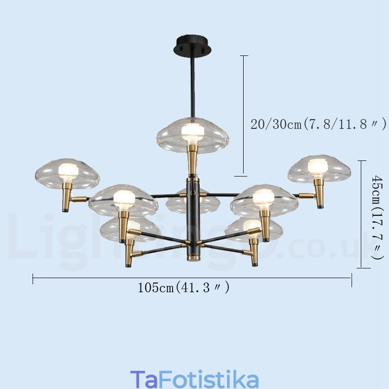 8 Light Uplight ηλεκτρολυμένο βαμμένο φινίρισμα πολυέλαιος με γυάλινες αποχρώσεις