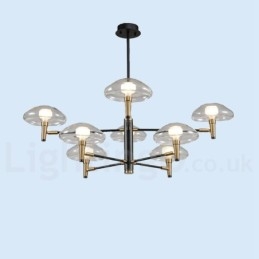 8 Light Uplight ηλεκτρολυμένο βαμμένο φινίρισμα πολυέλαιος με γυάλινες αποχρώσεις