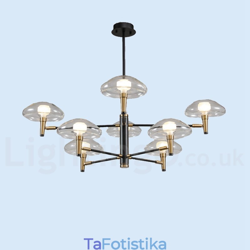 8 Light Uplight ηλεκτρολυμένο βαμμένο φινίρισμα πολυέλαιος με γυάλινες αποχρώσεις